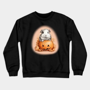 Cute Halloween Guinea Pig With Pumpkin Funny Halloween Gifts For Guinea Pigs Lover Crewneck Sweatshirt